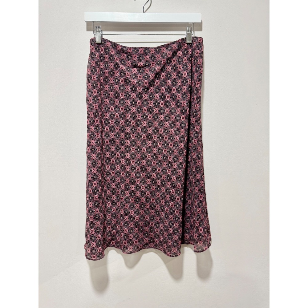 New York & Company Pink Purple Geometric Floral Medallion Chiffon Midi Skirt M - Picture 2 of 6